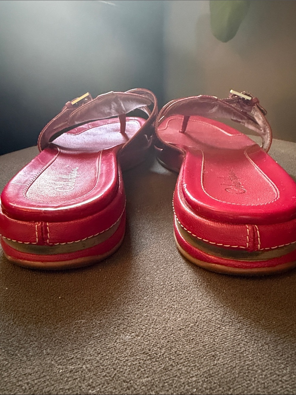 Cole Haan Cherry Red Nike Air Slip-On Thong Sandal w/Buckles 7 Summer Chic - Picture 6 of 10